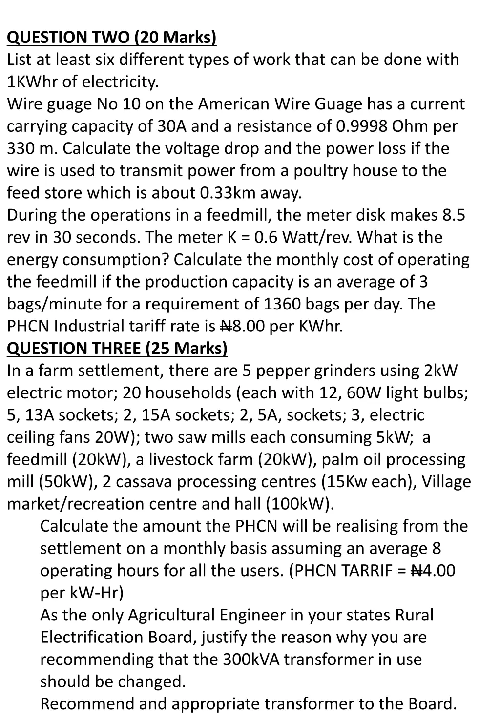 question two 20 marks list at least six different