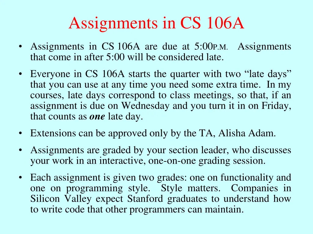 assignments in cs 106a