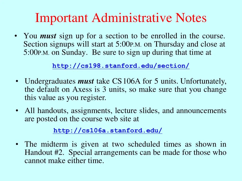 important administrative notes