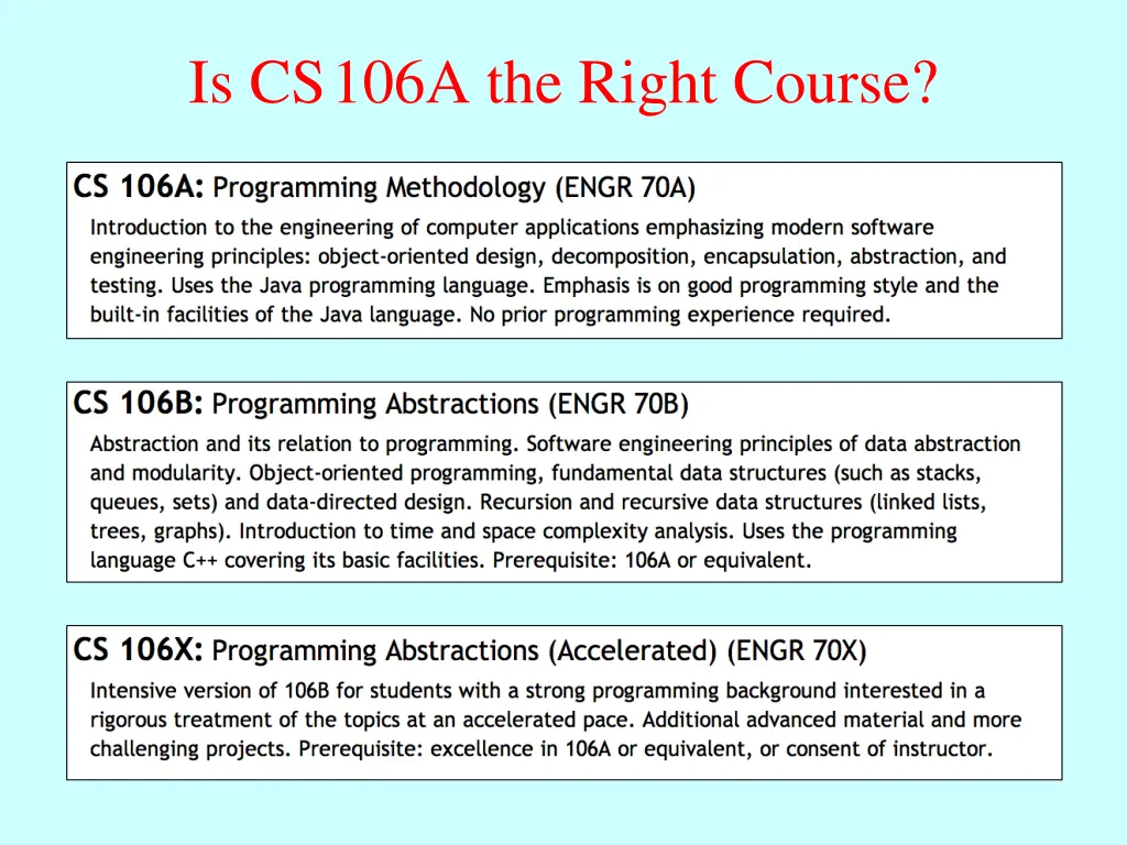 is cs 106a the right course