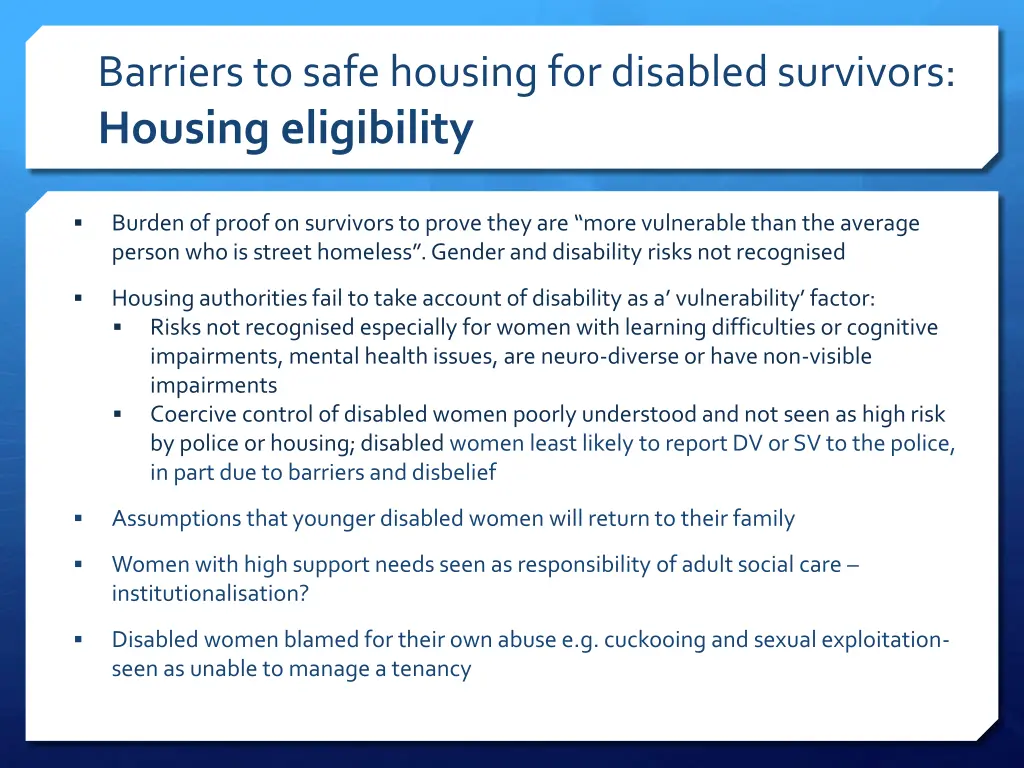 barriers to safe housing for disabled survivors