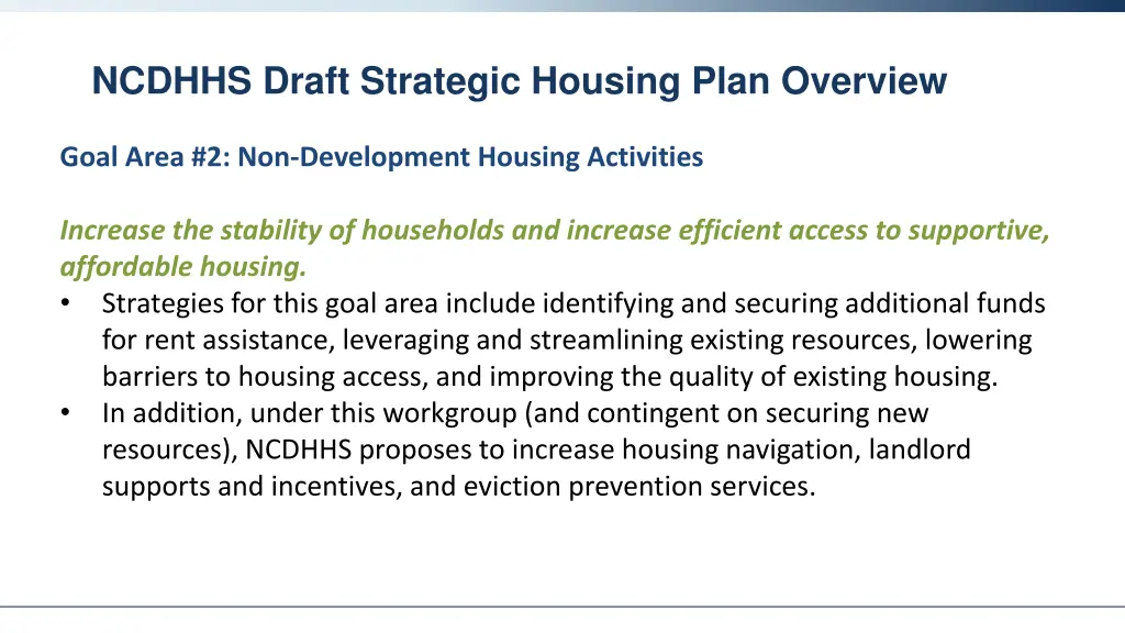ncdhhs draft strategic housing plan overview 1