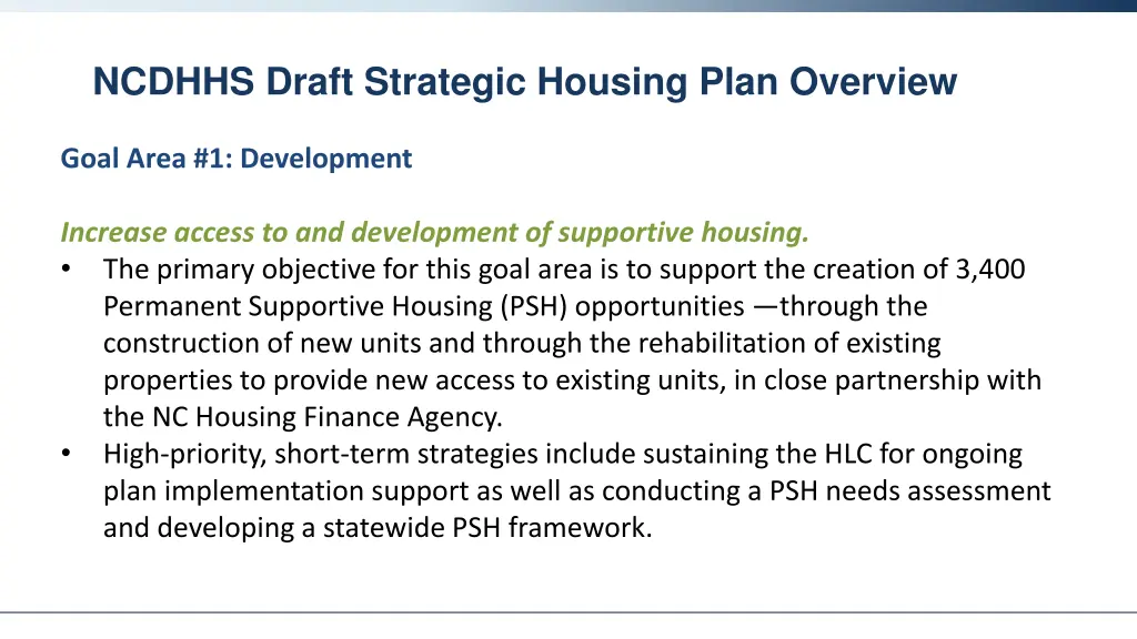 ncdhhs draft strategic housing plan overview