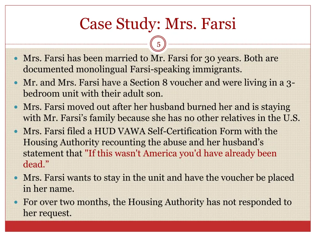 case study mrs farsi
