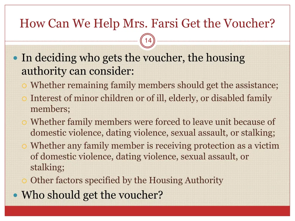 how can we help mrs farsi get the voucher 1