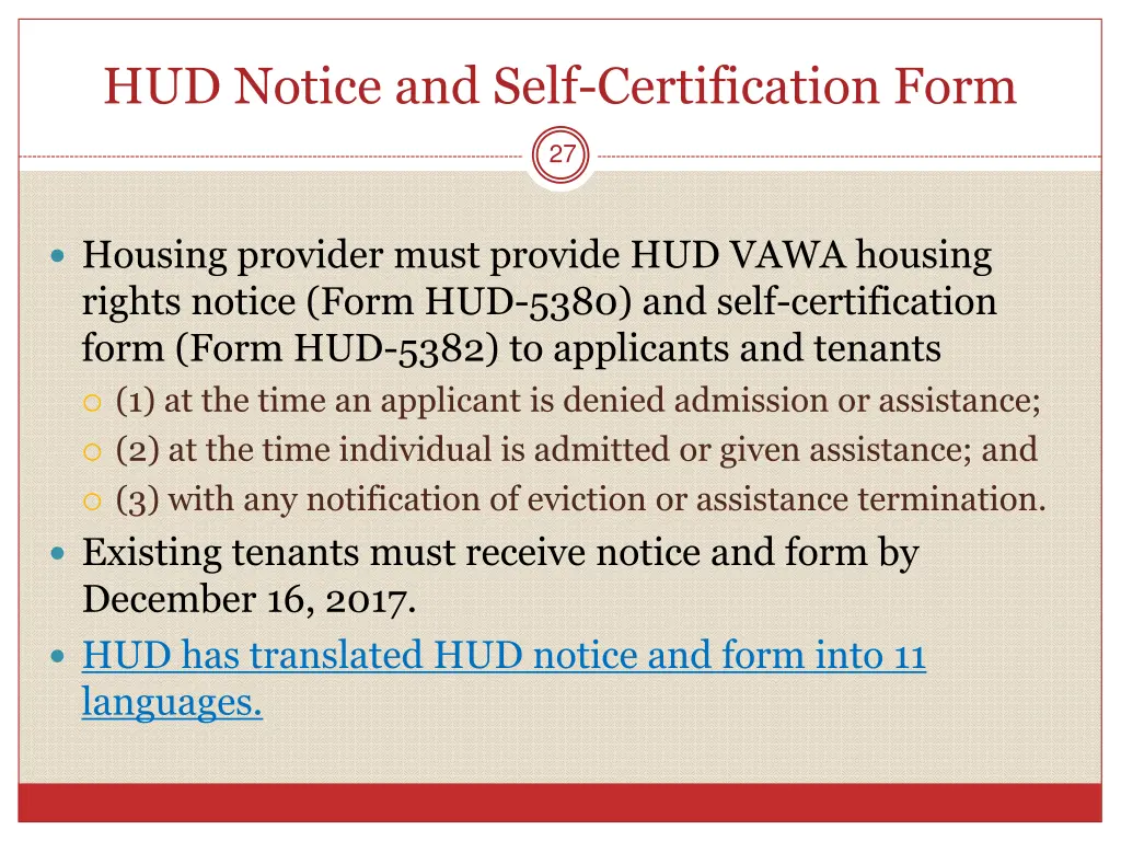 hud notice and self certification form