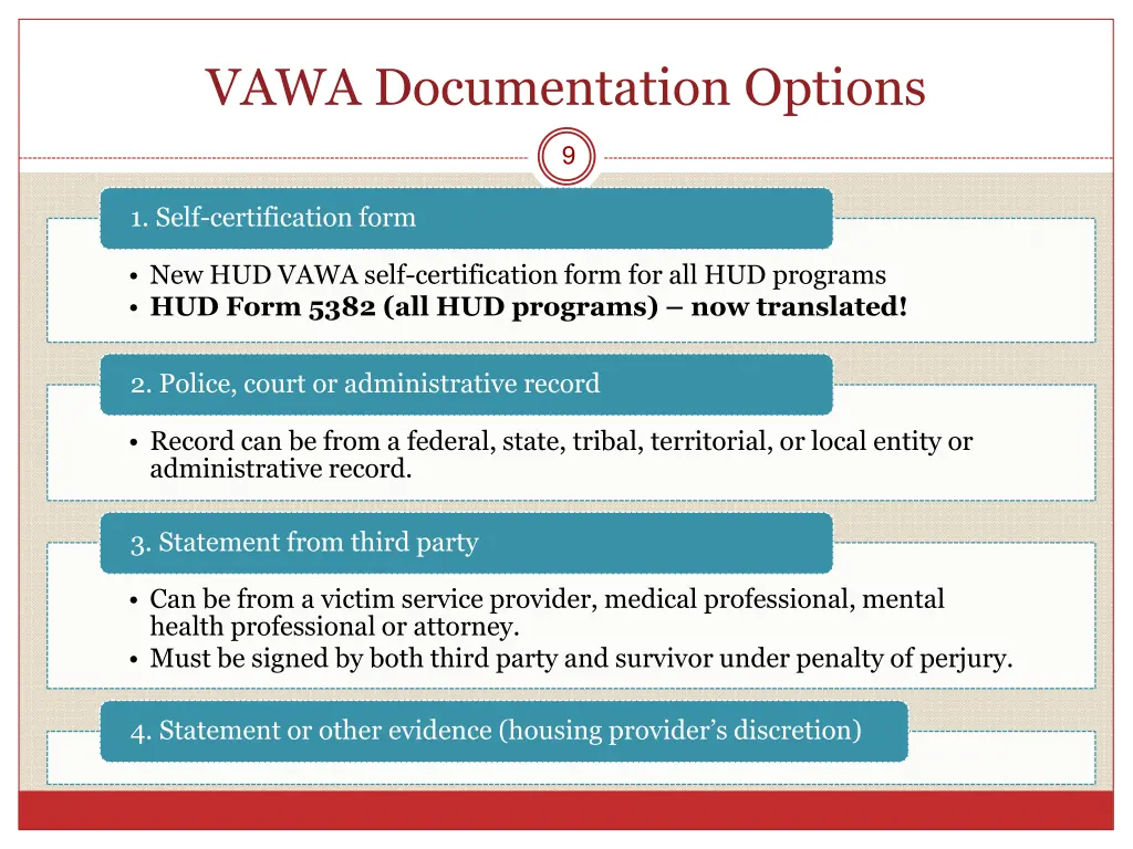 vawa documentation options