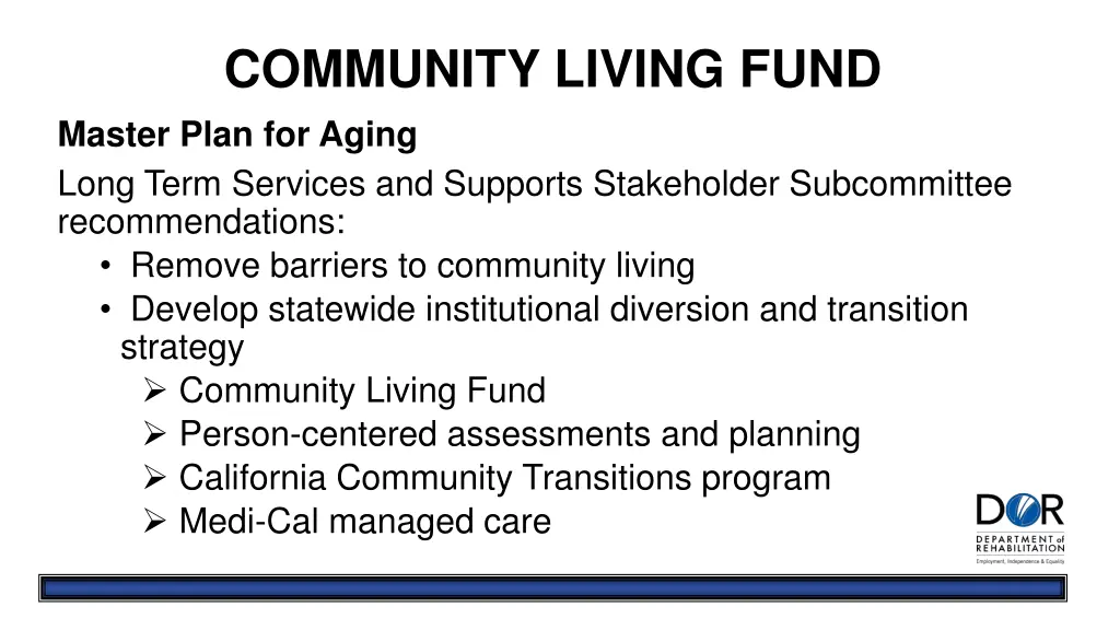 community living fund master plan for aging long