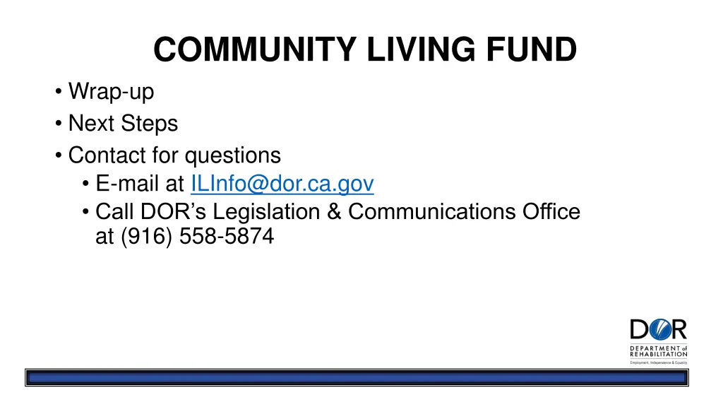 community living fund wrap up next steps contact