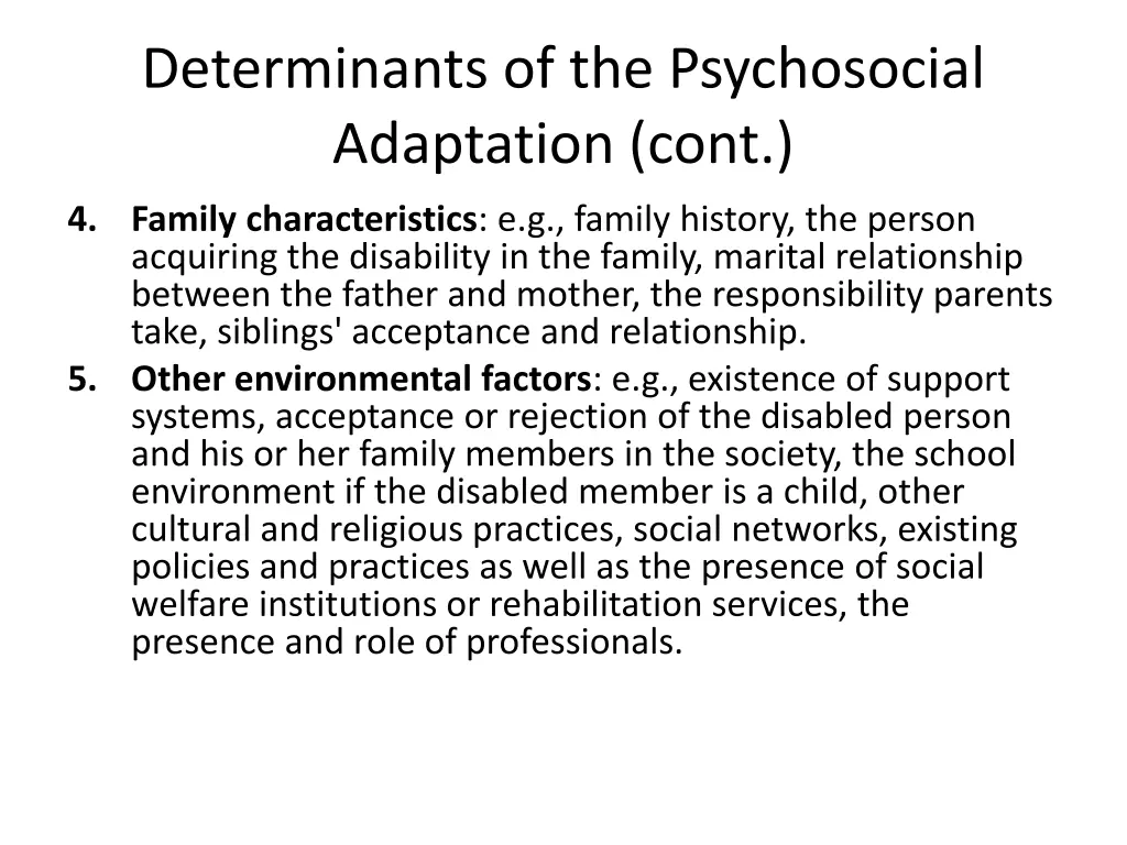 determinants of the psychosocial adaptation cont