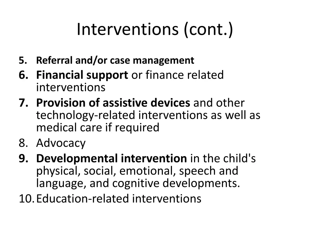 interventions cont