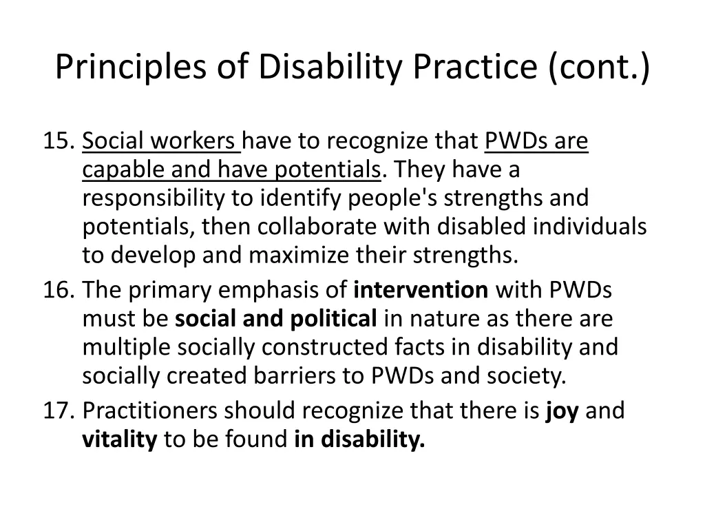 principles of disability practice cont 4