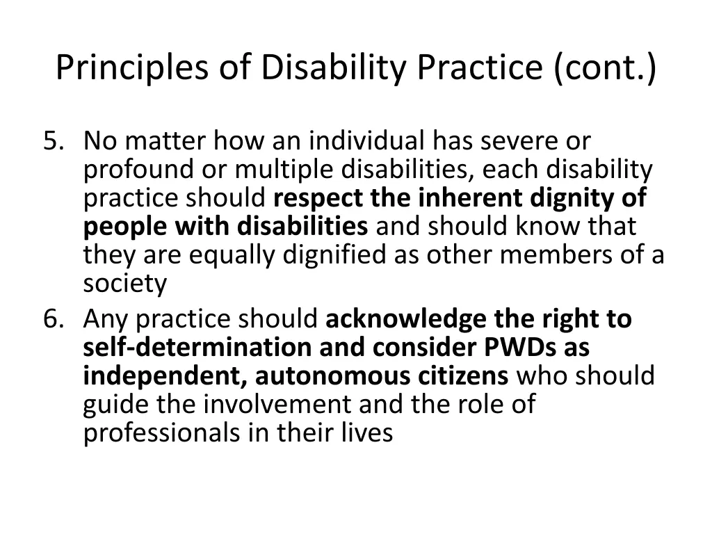 principles of disability practice cont
