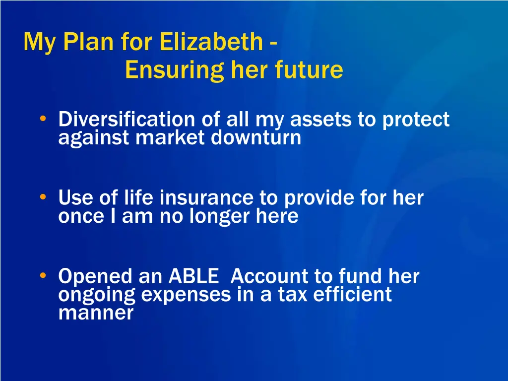 my plan for elizabeth ensuring her future 1