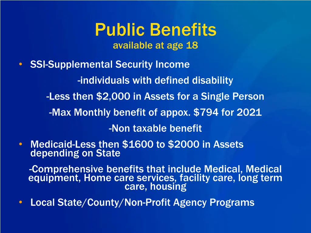 public benefits available at age 18