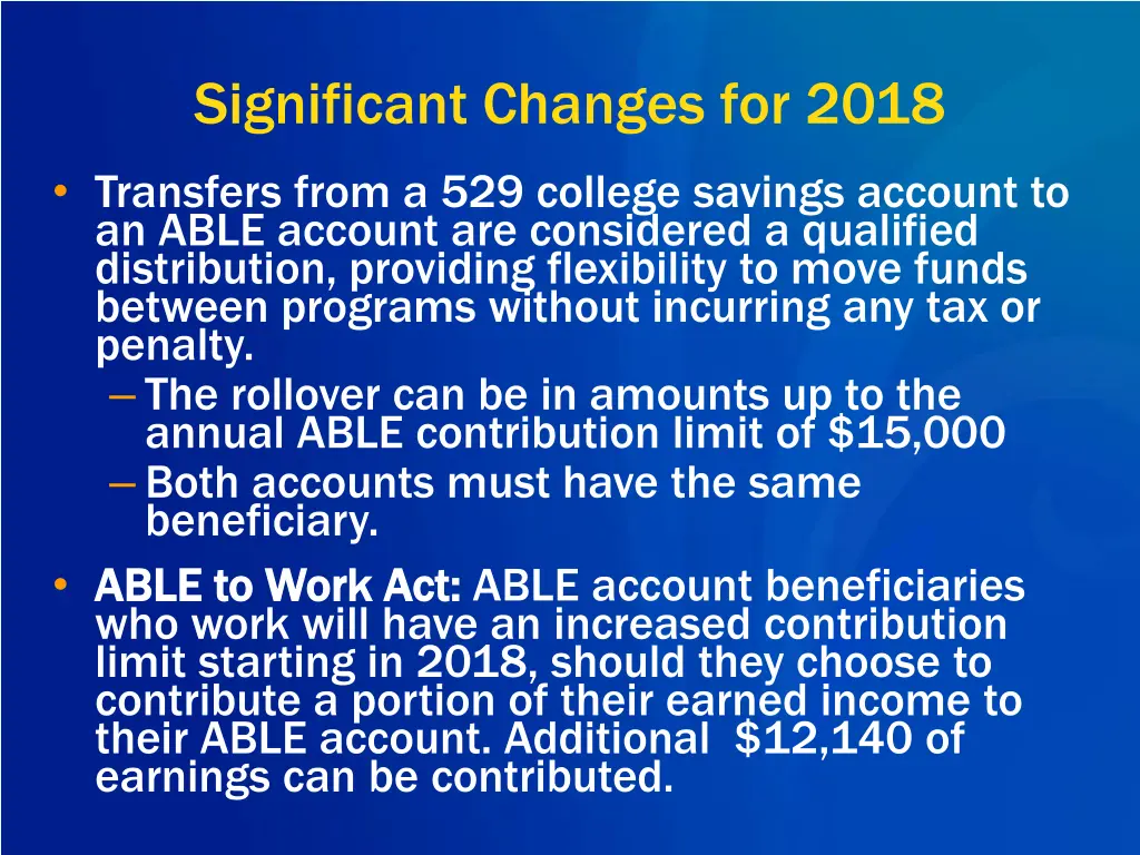 significant changes for 2018