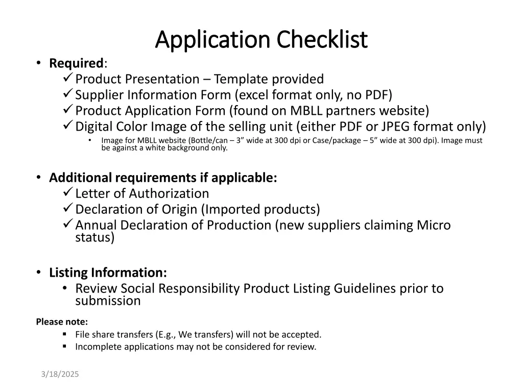 application checklist application checklist