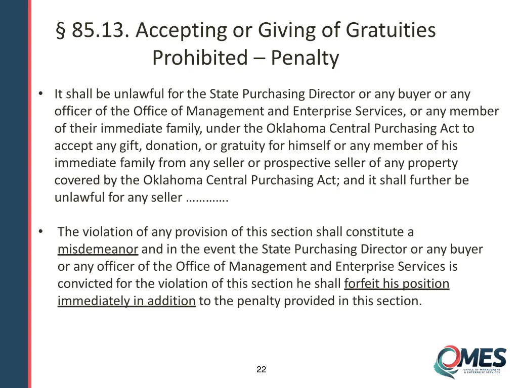 85 13 accepting or giving of gratuities