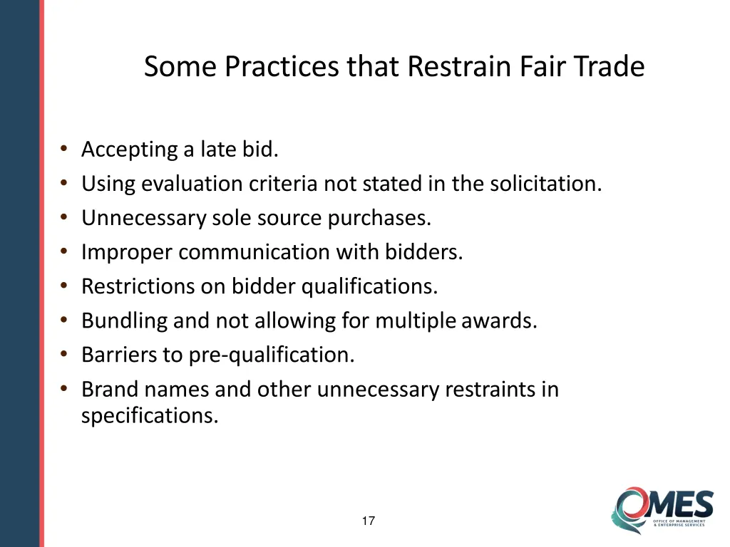 some practices that restrain fair trade