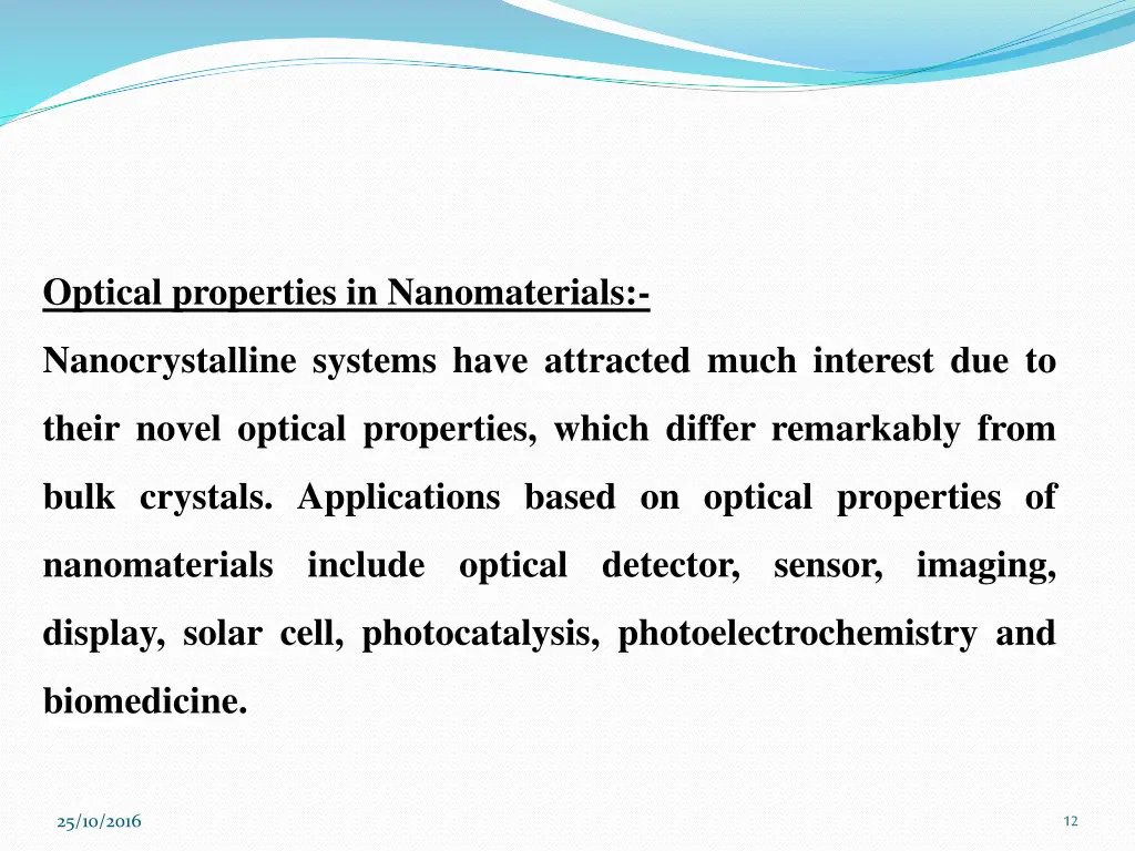 optical properties in nanomaterials