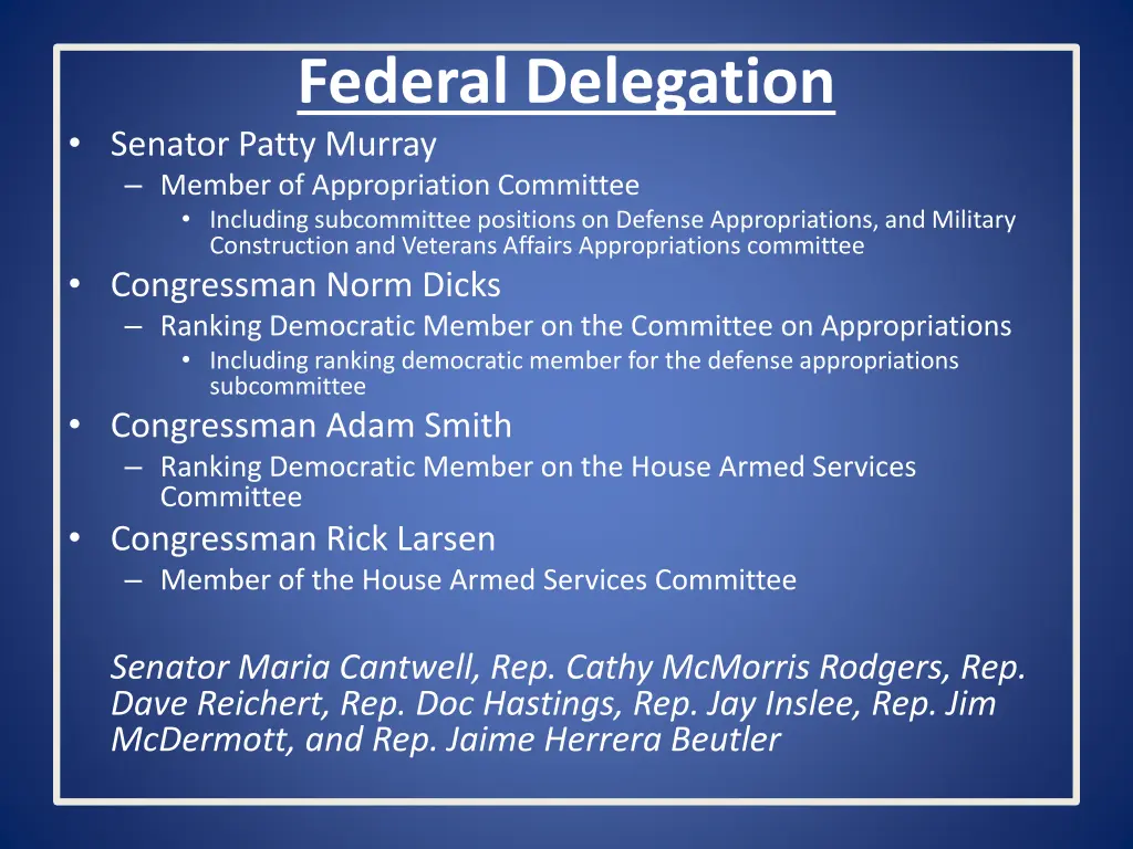 federal delegation senator patty murray member