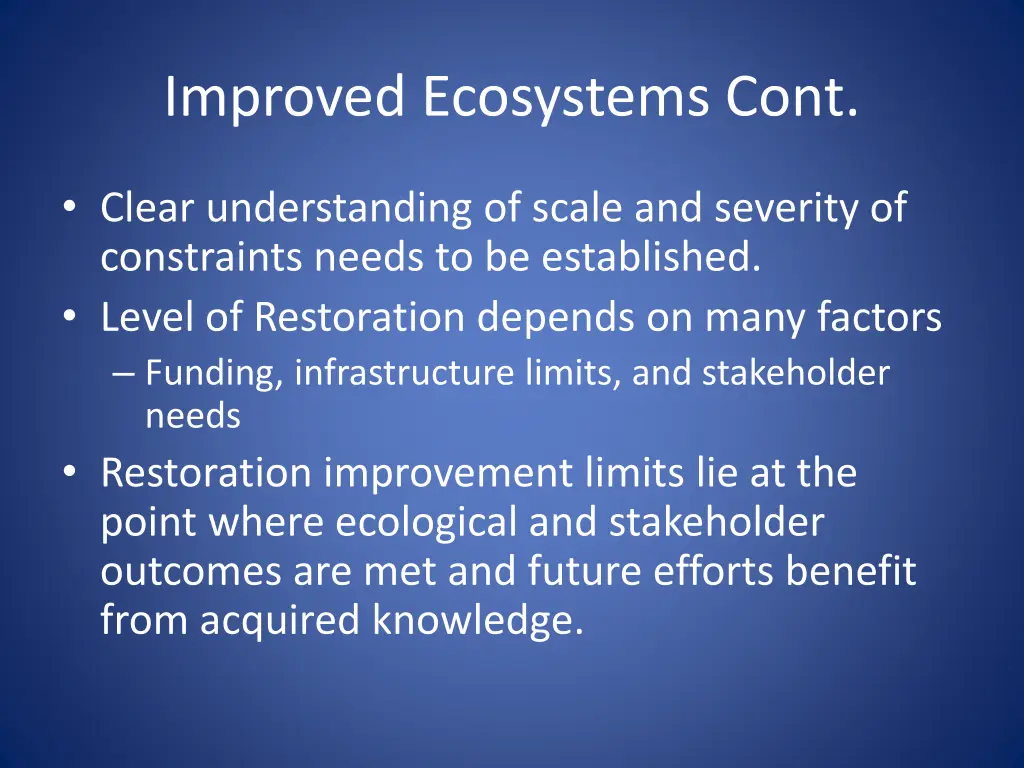 improved ecosystems cont