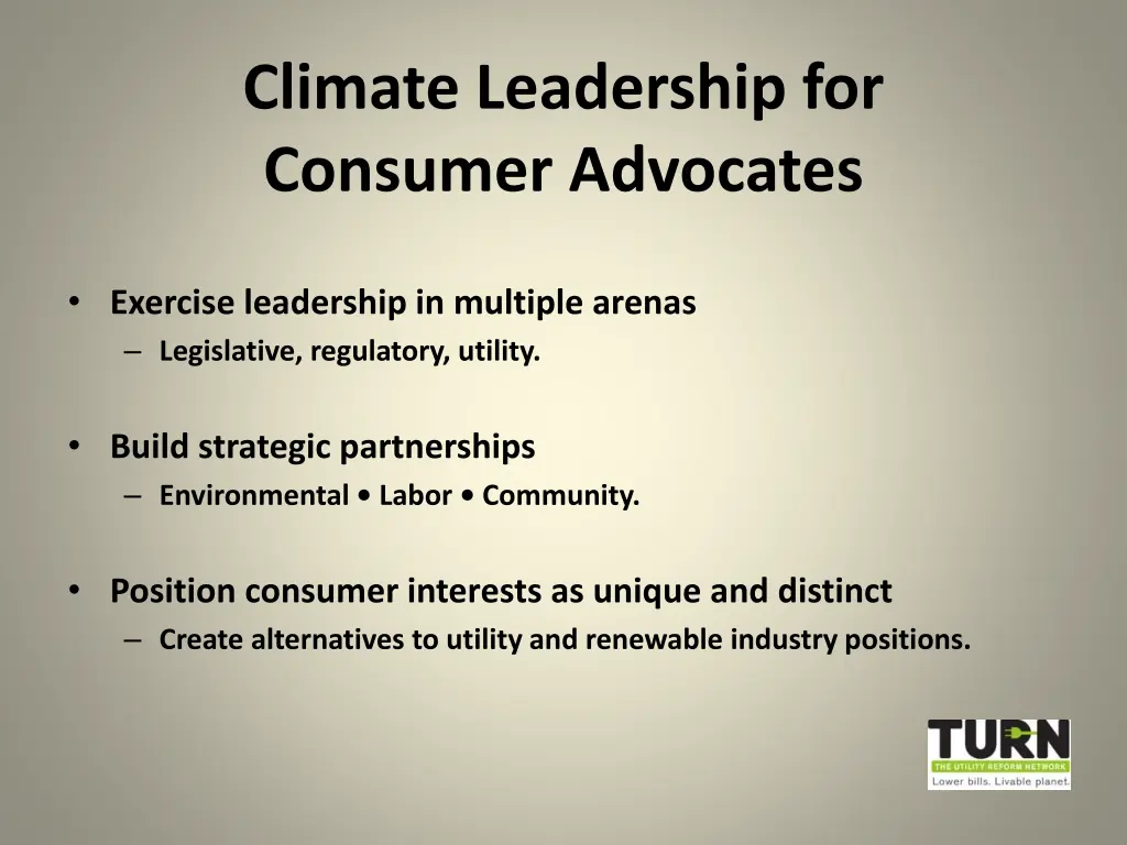 climate leadership for consumer advocates