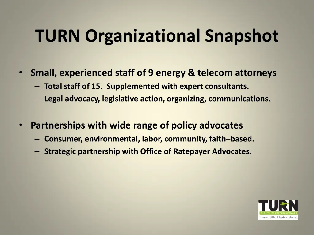 turn organizational snapshot