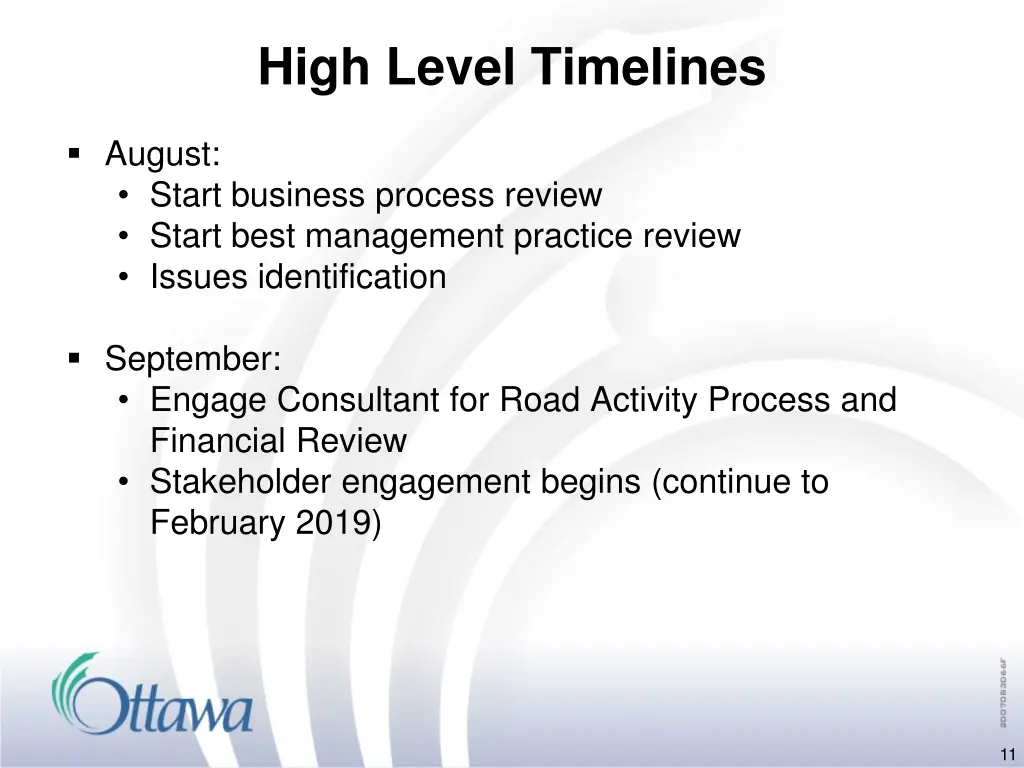 high level timelines