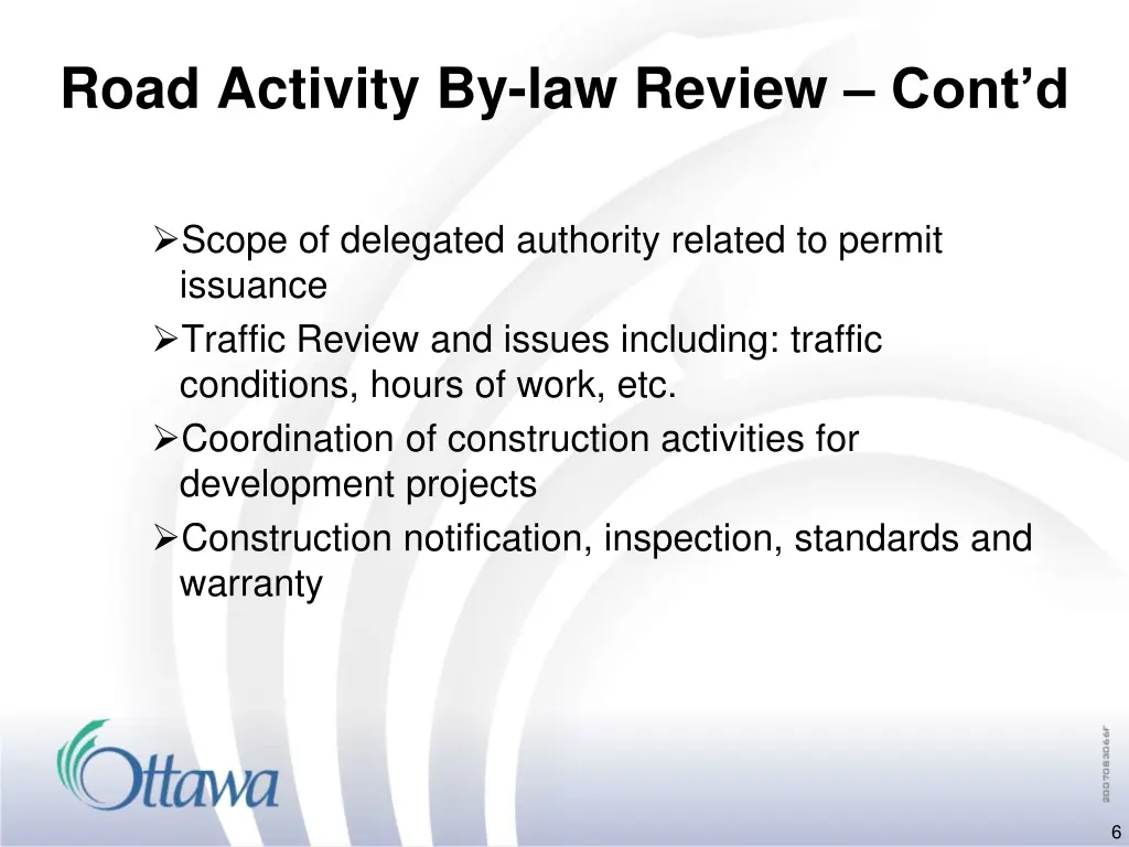 road activity by law review cont d