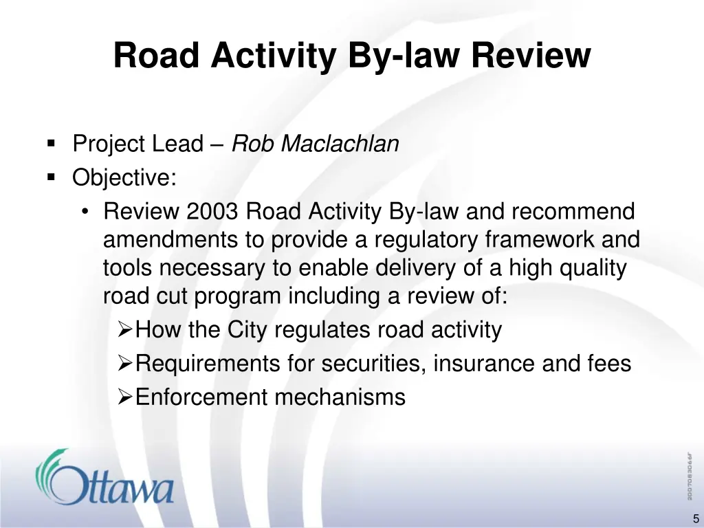 road activity by law review
