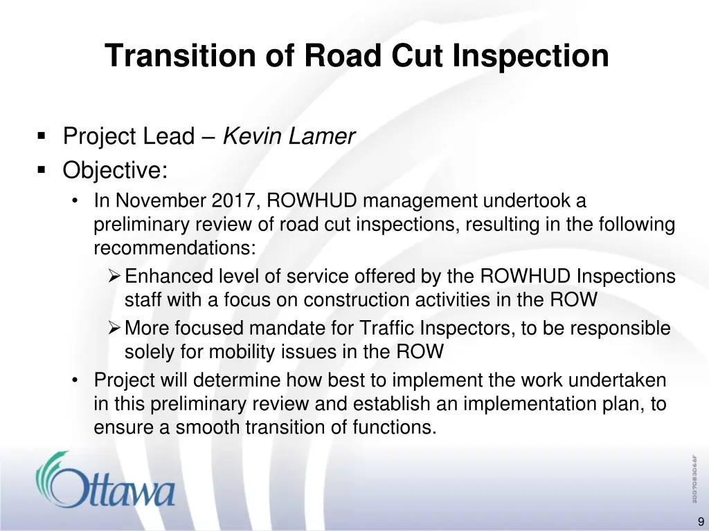 transition of road cut inspection