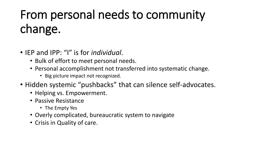 from personal needs to community from personal