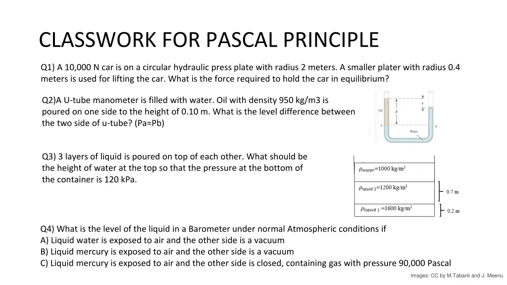 classwork for pascal principle
