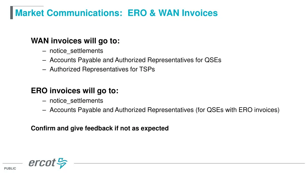market communications ero wan invoices