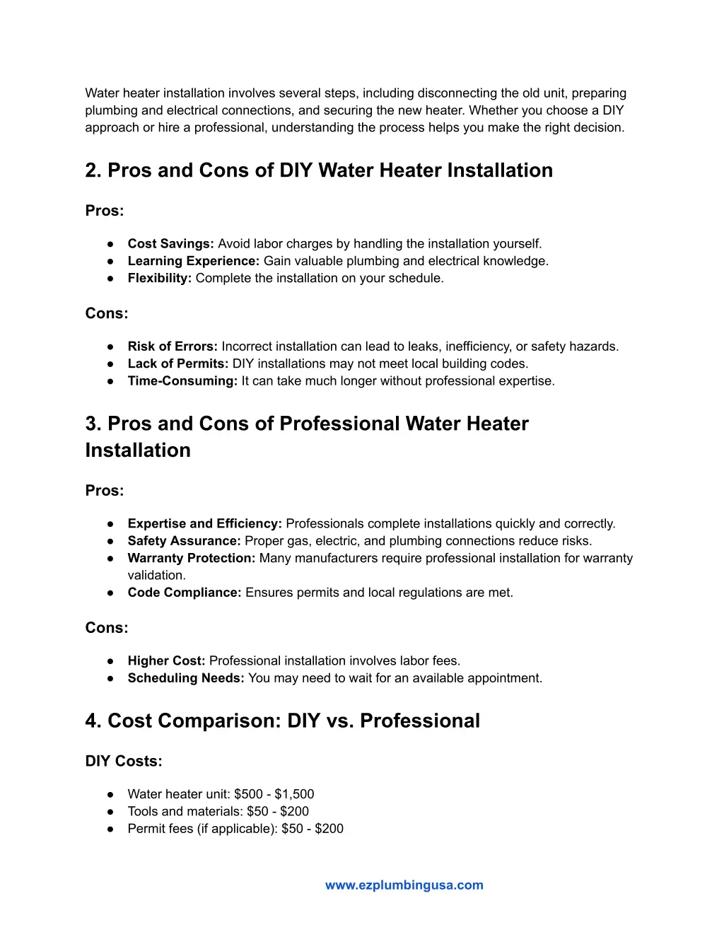 water heater installation involves several steps