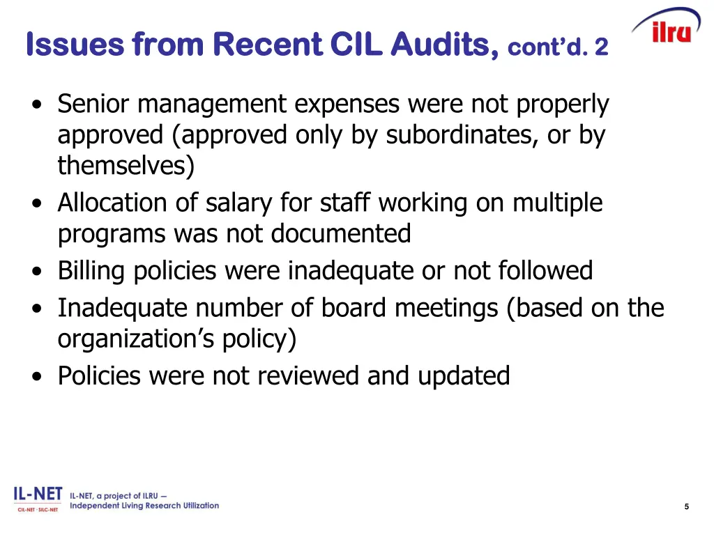 issues from issues from recent cil audits recent 1
