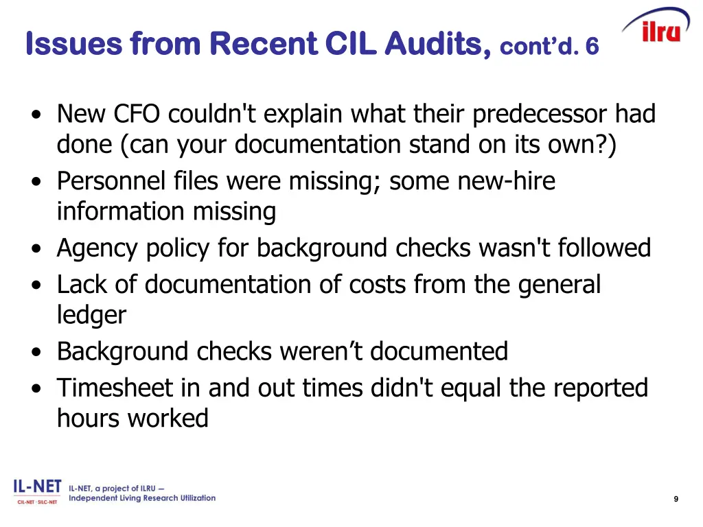 issues from issues from recent cil audits recent 4