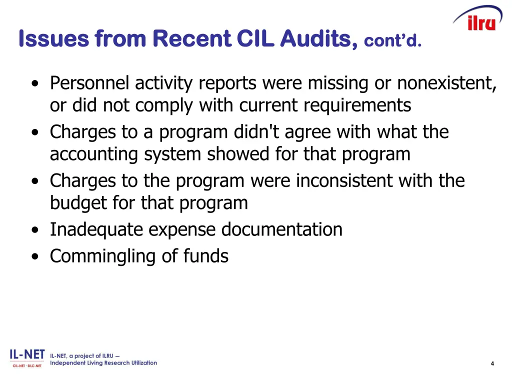 issues from issues from recent cil audits recent
