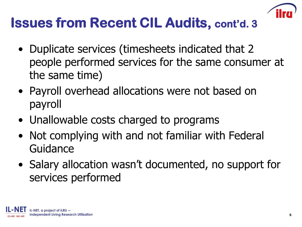 issues from r issues from recent cil audits ecent