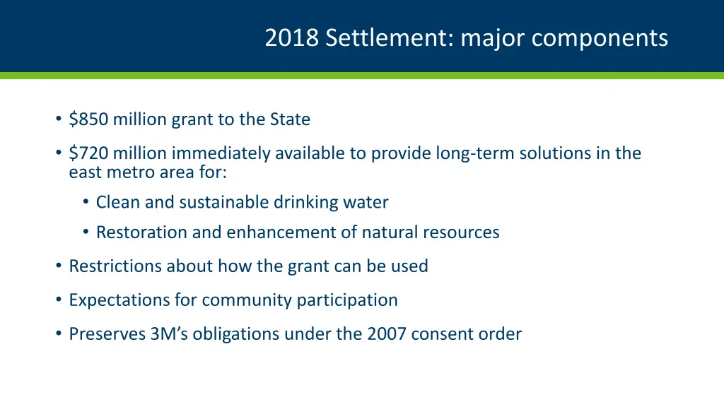 2018 settlement major components