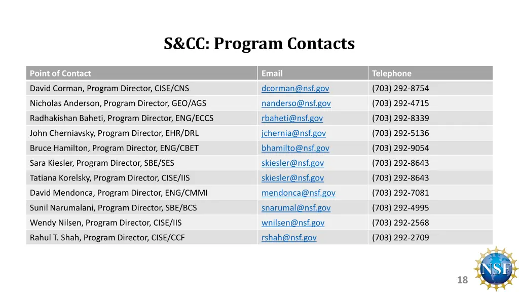 s cc program contacts