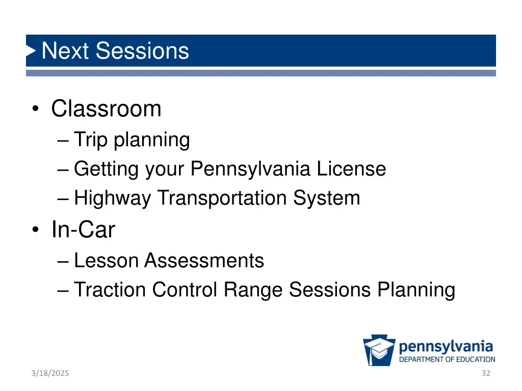 next sessions