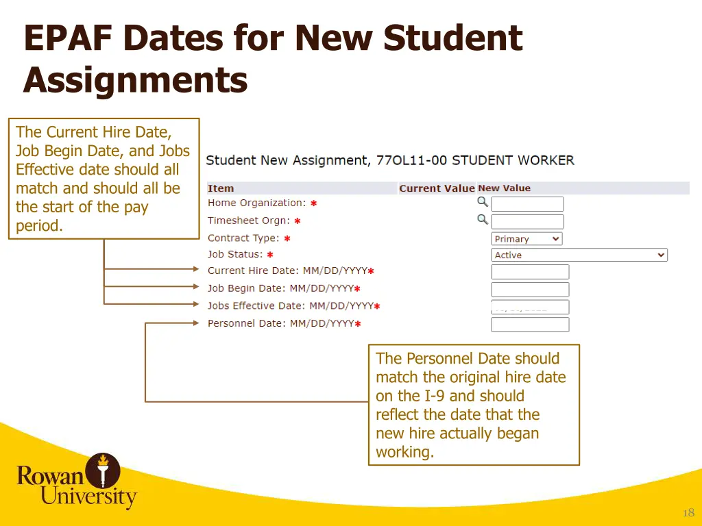 epaf dates for new student assignments
