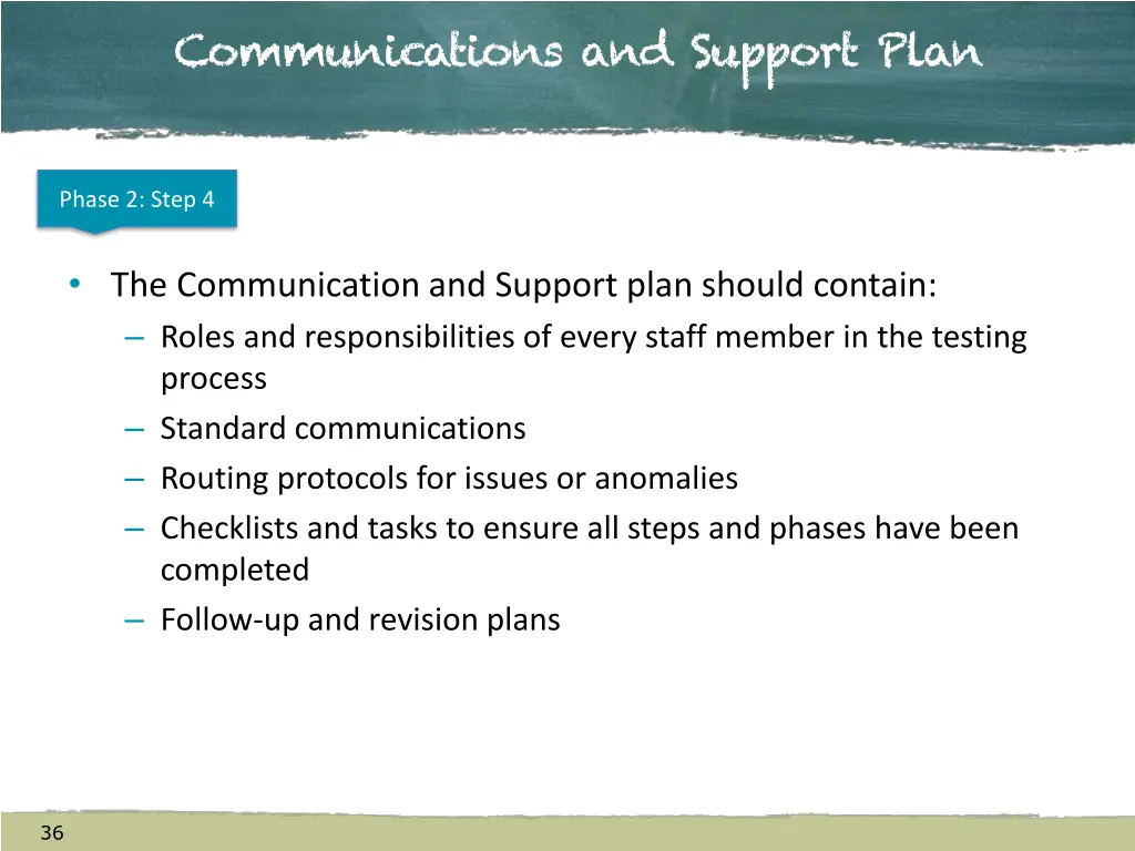 communications and support plan