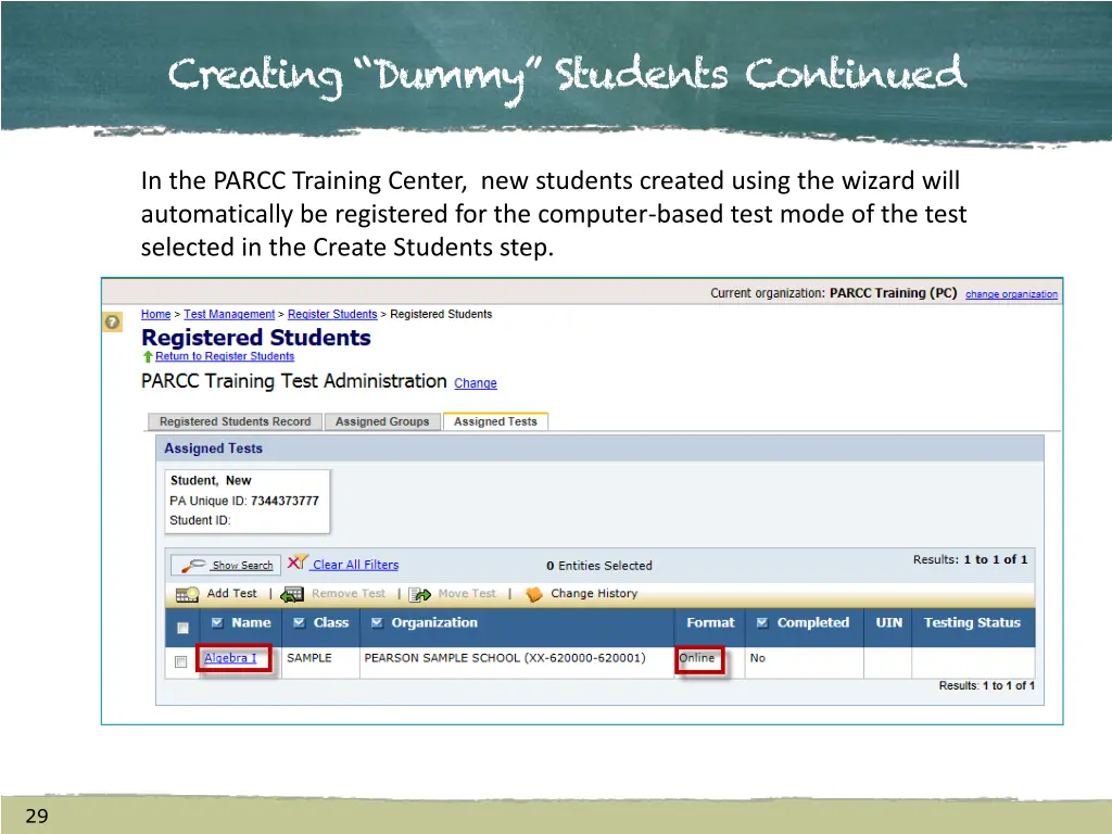 creating dummy students continued