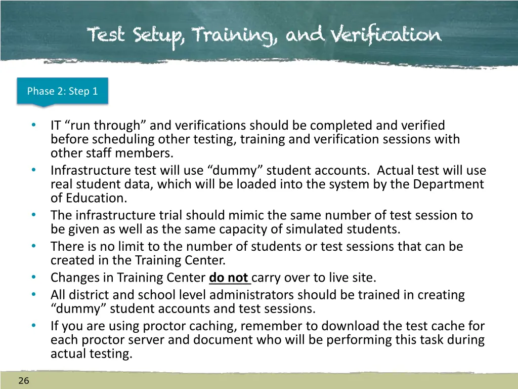 test setup training and verification