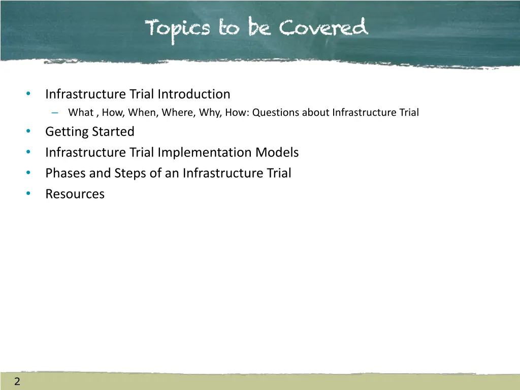 topics to be covered