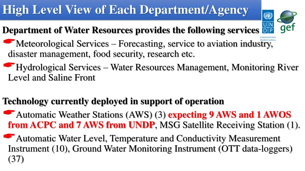 high level view of each department agency