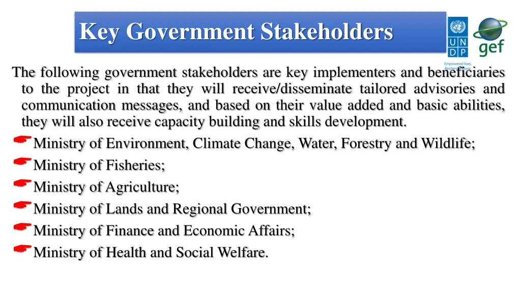 key government stakeholders